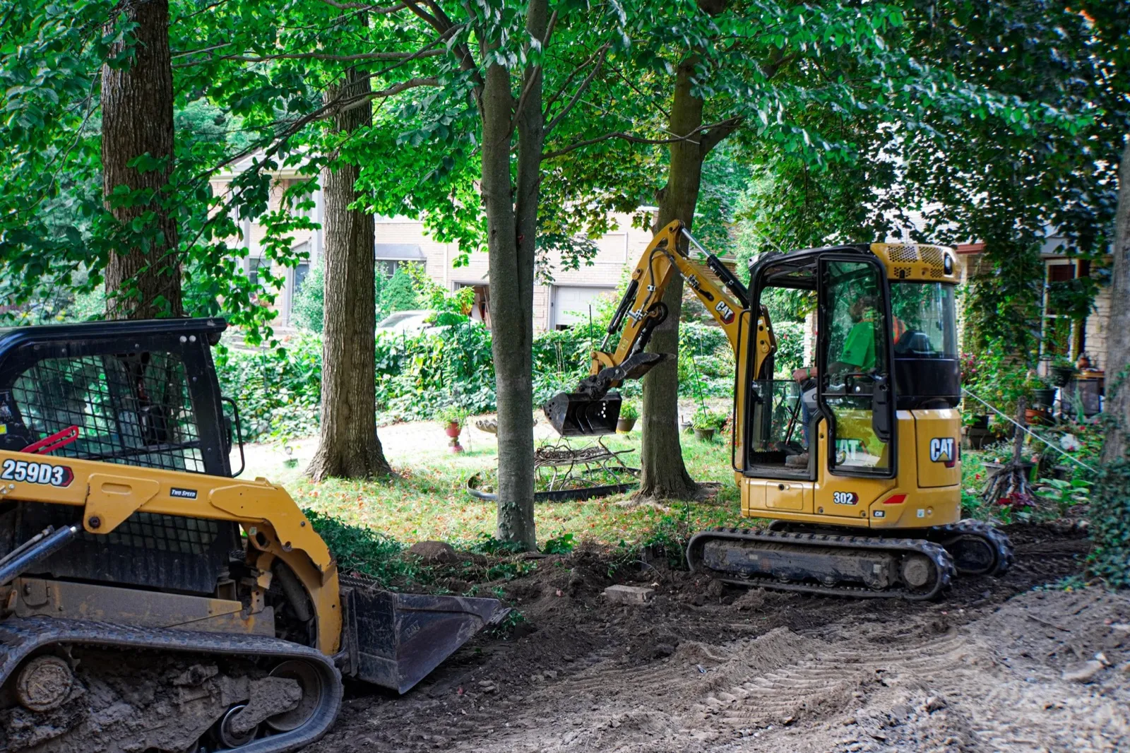 Machine working an overgrown wooded lot